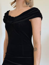 Load image into Gallery viewer, Black Velvet Off the Shoulder Dress