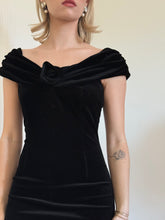 Load image into Gallery viewer, Black Velvet Off the Shoulder Dress