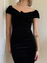 Load image into Gallery viewer, Black Velvet Off the Shoulder Dress