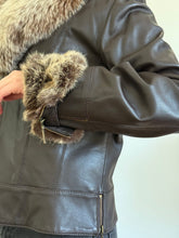 Load image into Gallery viewer, Brown Leather Jacket with Detachable Fur Collar