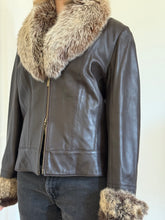 Load image into Gallery viewer, Brown Leather Jacket with Detachable Fur Collar