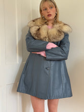 Load image into Gallery viewer, Blue Leather and Fox Fur Coat