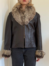 Load image into Gallery viewer, Brown Leather Jacket with Detachable Fur Collar
