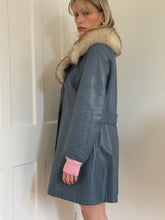 Load image into Gallery viewer, Blue Leather and Fox Fur Coat