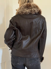 Load image into Gallery viewer, Brown Leather Jacket with Detachable Fur Collar