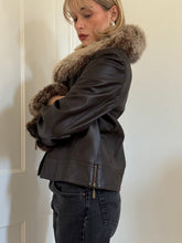 Load image into Gallery viewer, Brown Leather Jacket with Detachable Fur Collar