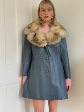Load image into Gallery viewer, Blue Leather and Fox Fur Coat