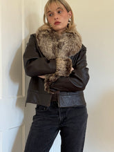 Load image into Gallery viewer, Brown Leather Jacket with Detachable Fur Collar