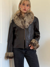 Load image into Gallery viewer, Brown Leather Jacket with Detachable Fur Collar
