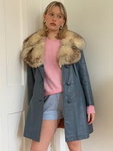 Load image into Gallery viewer, Blue Leather and Fox Fur Coat