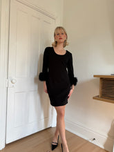 Load image into Gallery viewer, Black Dress with Feather Trim