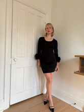Load image into Gallery viewer, Black Dress with Feather Trim
