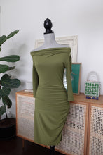 Load image into Gallery viewer, Green Ruched Cowl Neck Dress
