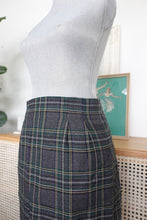 Load image into Gallery viewer, Green Grey and Yellow Plaid Midi Skirt
