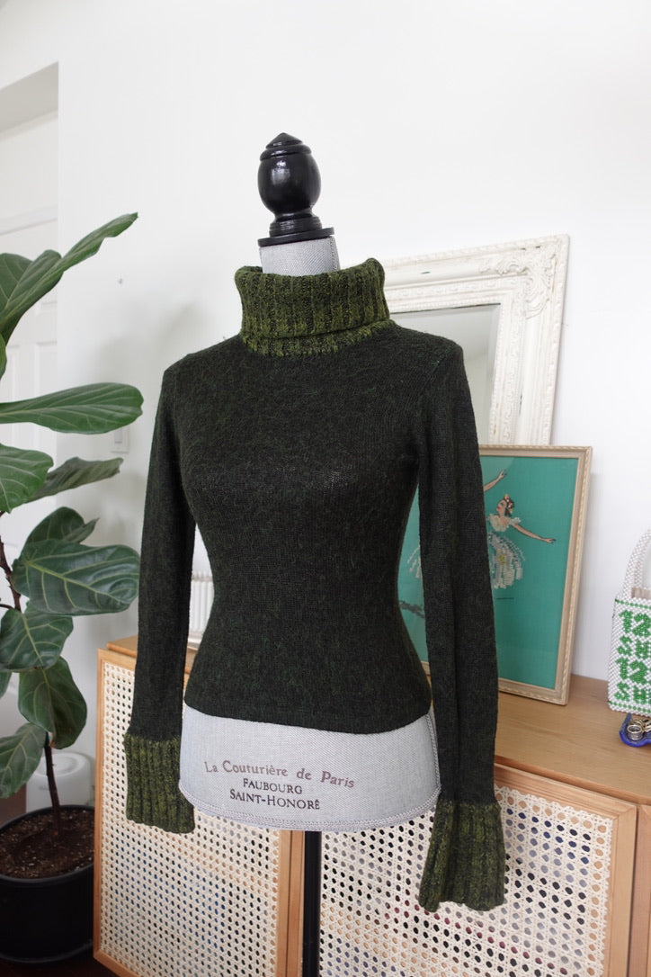 Green Speckled Angora Blend Turtleneck