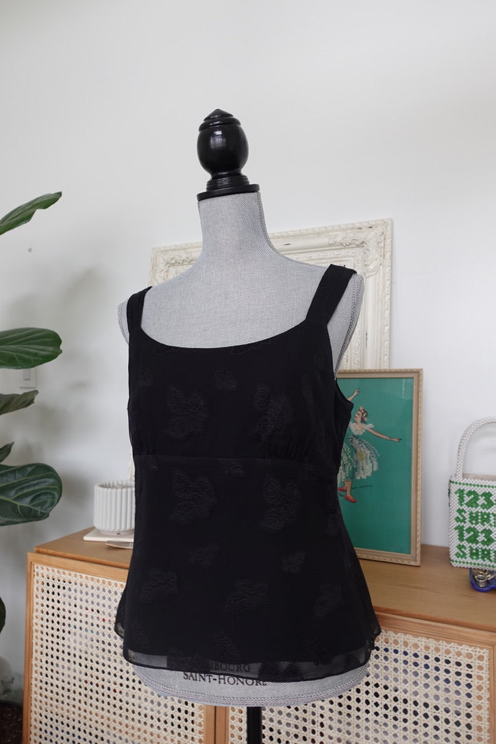 Black Silk Floral Printed Tank