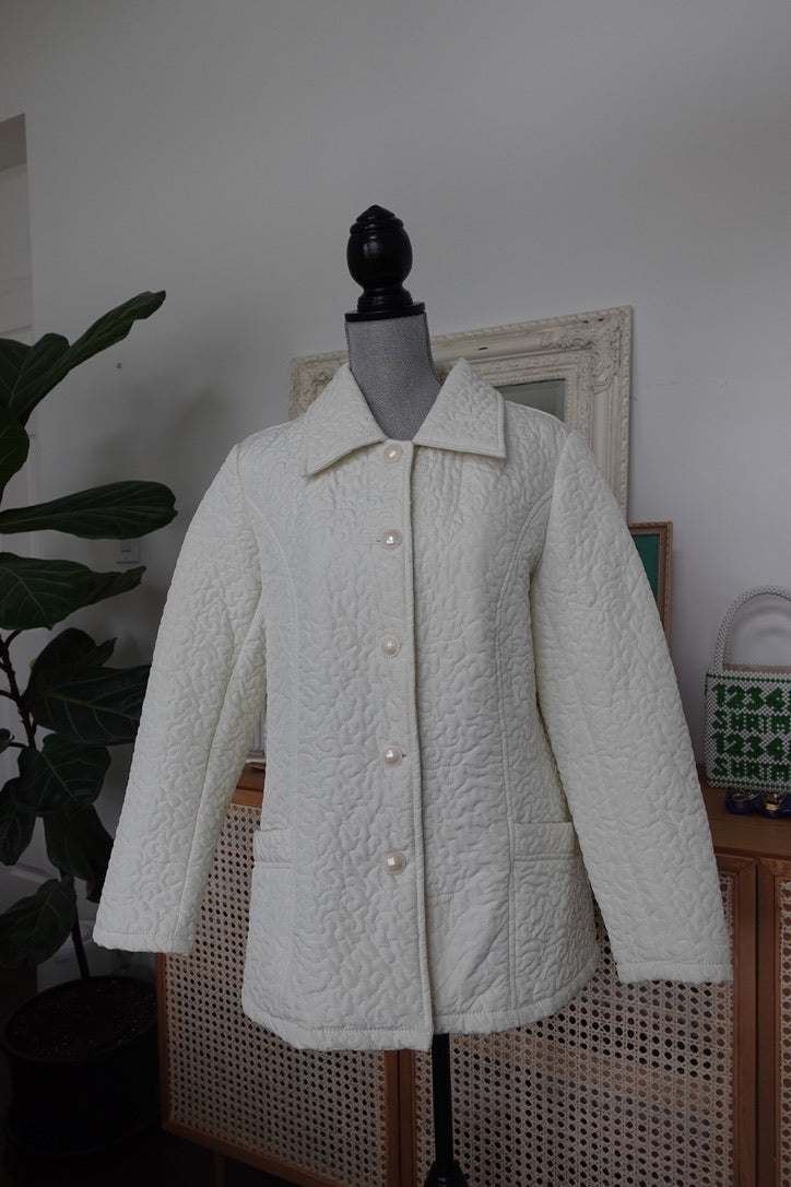 Cream Quilted Button Up Coat