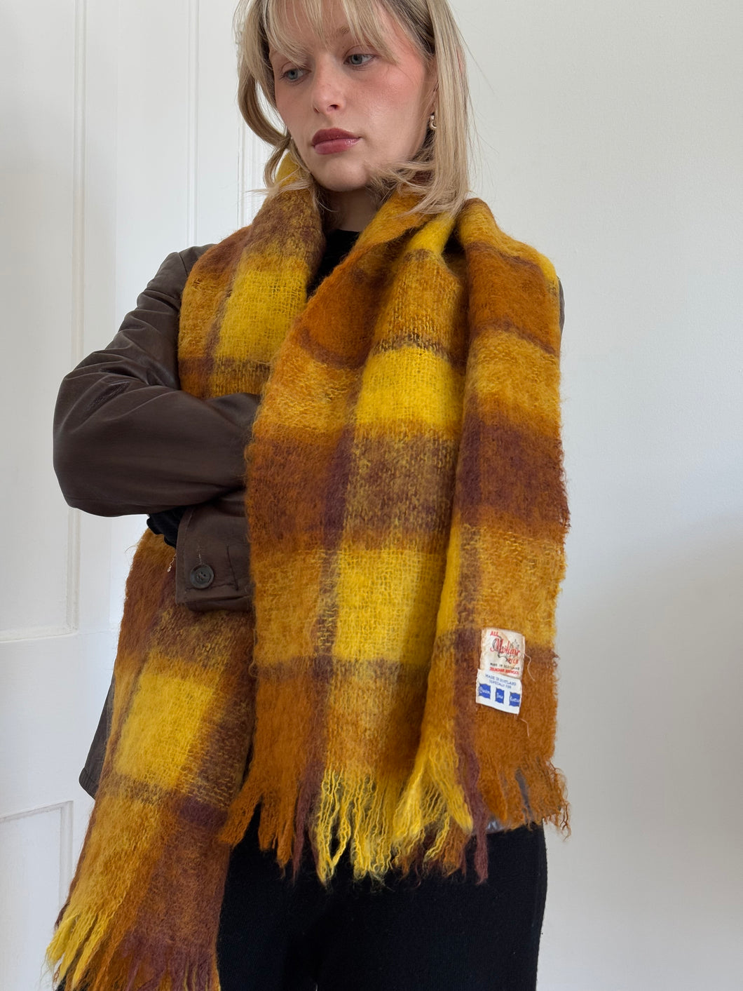 Orange Plaid Mohair Scarf