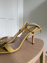Load image into Gallery viewer, Yellow Suede Heels with Floral Decal
