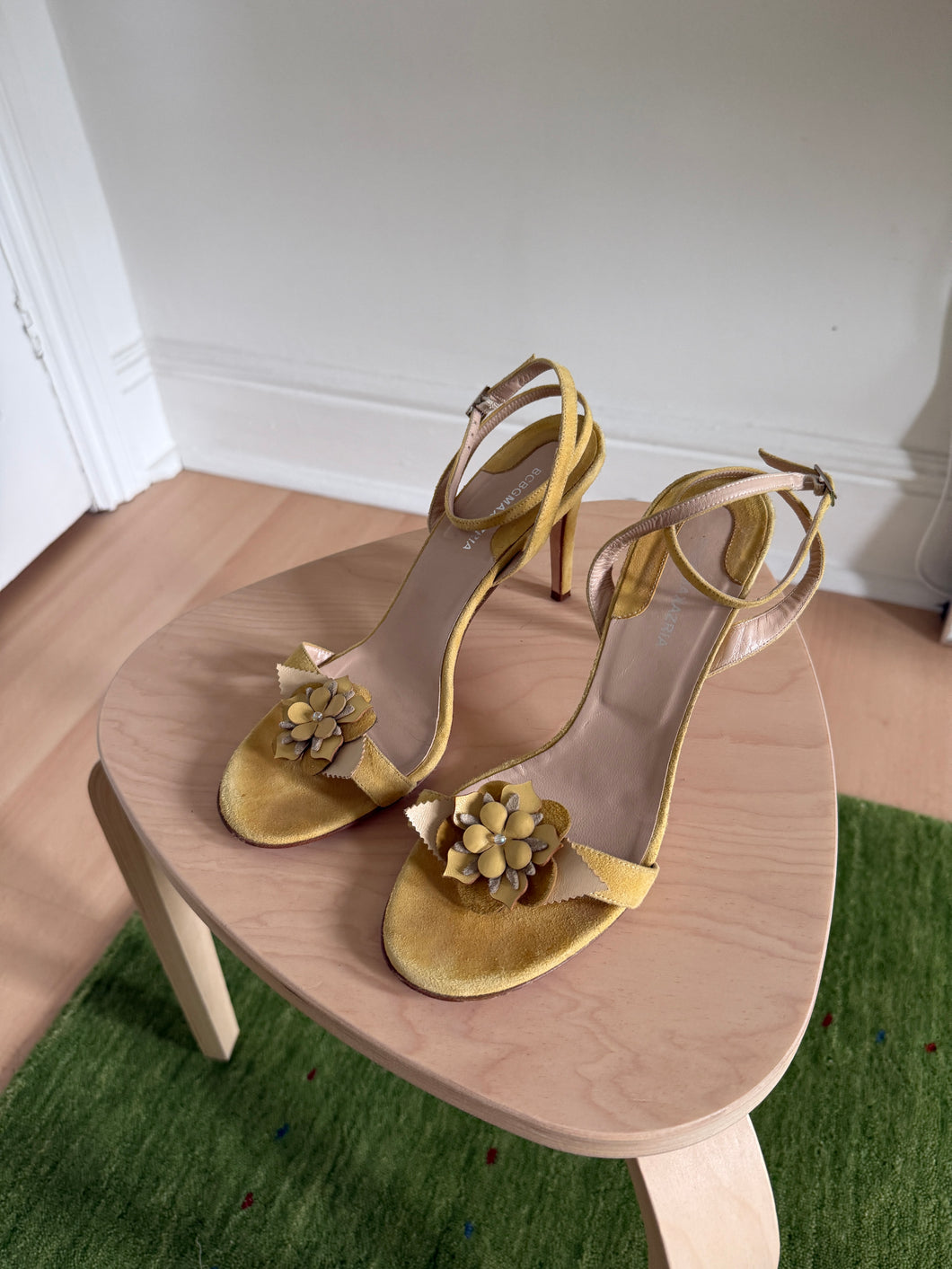 Yellow Suede Heels with Floral Decal