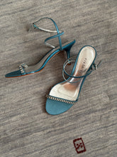Load image into Gallery viewer, Blue Satin Strappy Heels
