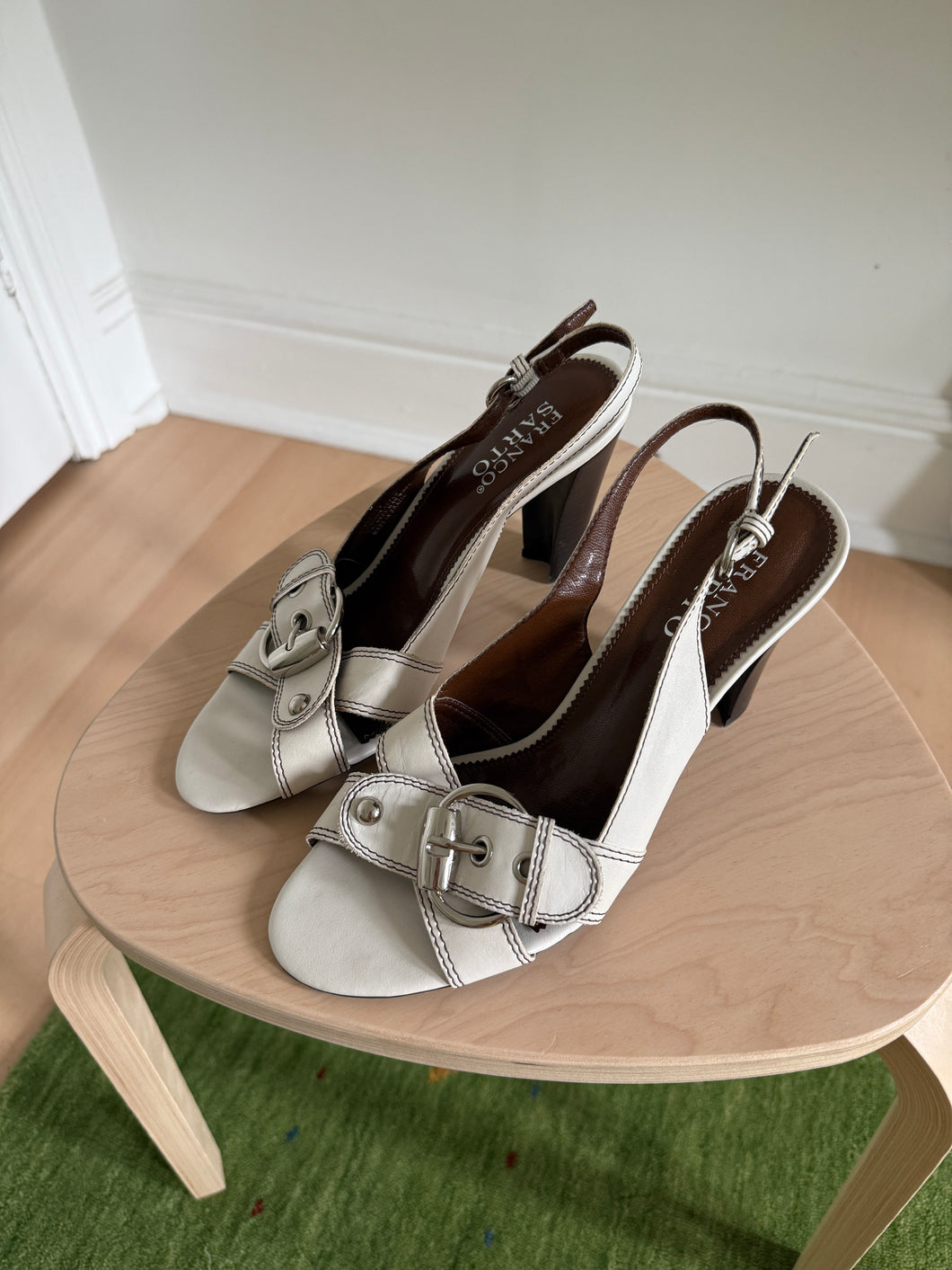 White Leather Buckle Sandals