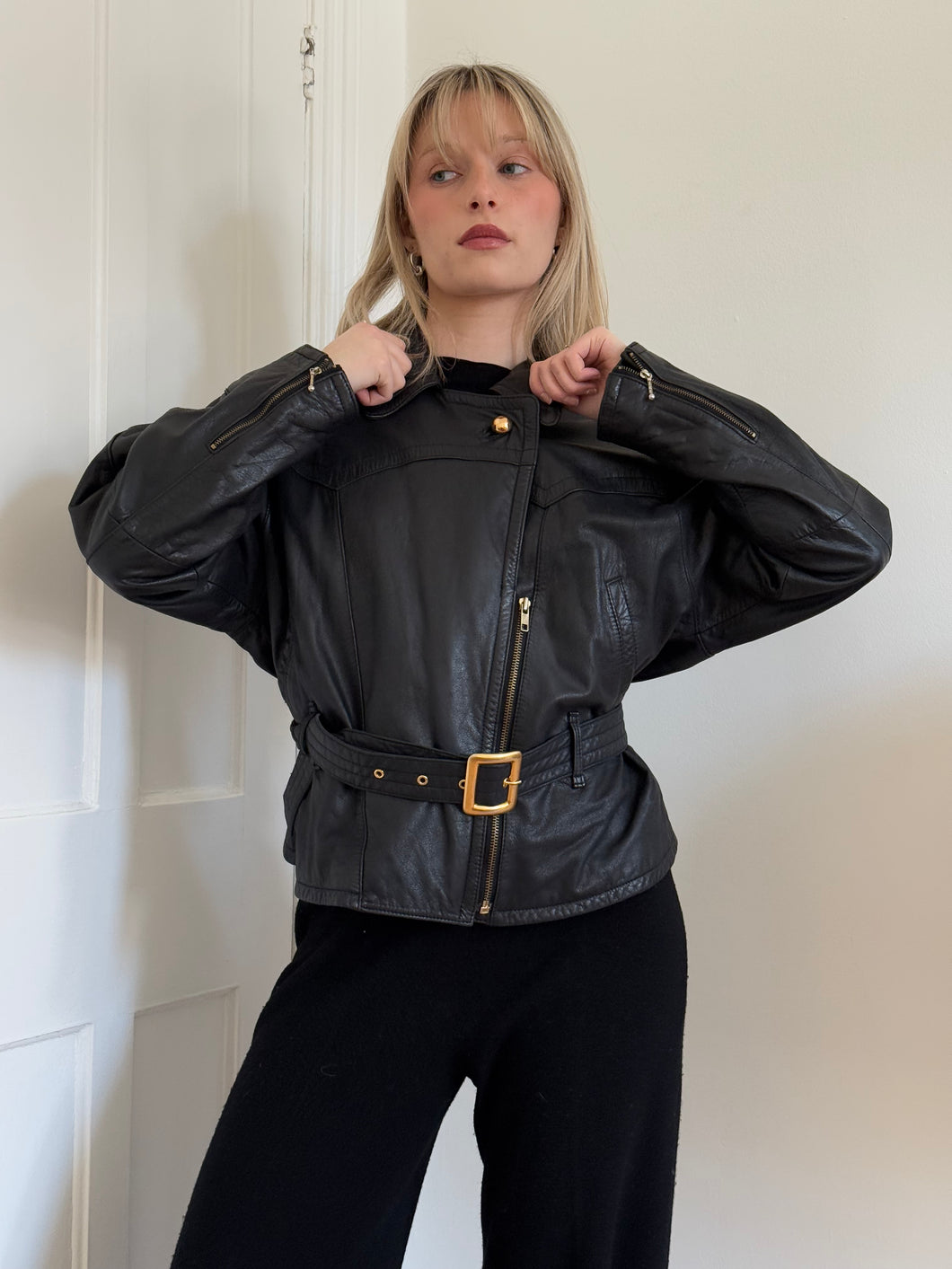 Black Leather Bomber