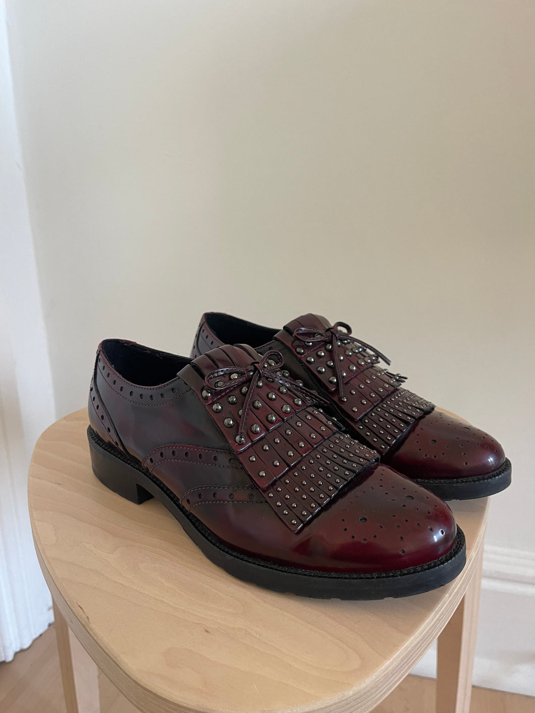 Burgundy Studded Tassel Loafers