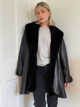 Load image into Gallery viewer, Black Leather Shearling Coat
