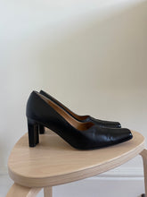 Load image into Gallery viewer, Black Leather Square Toe Heels
