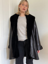 Load image into Gallery viewer, Black Leather Shearling Coat
