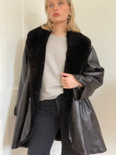 Load image into Gallery viewer, Black Leather Shearling Coat
