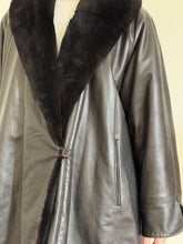 Load image into Gallery viewer, Black Leather Shearling Coat
