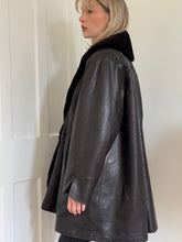 Load image into Gallery viewer, Black Leather Shearling Coat
