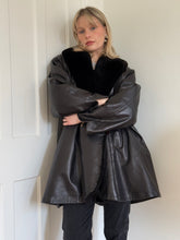 Load image into Gallery viewer, Black Leather Shearling Coat
