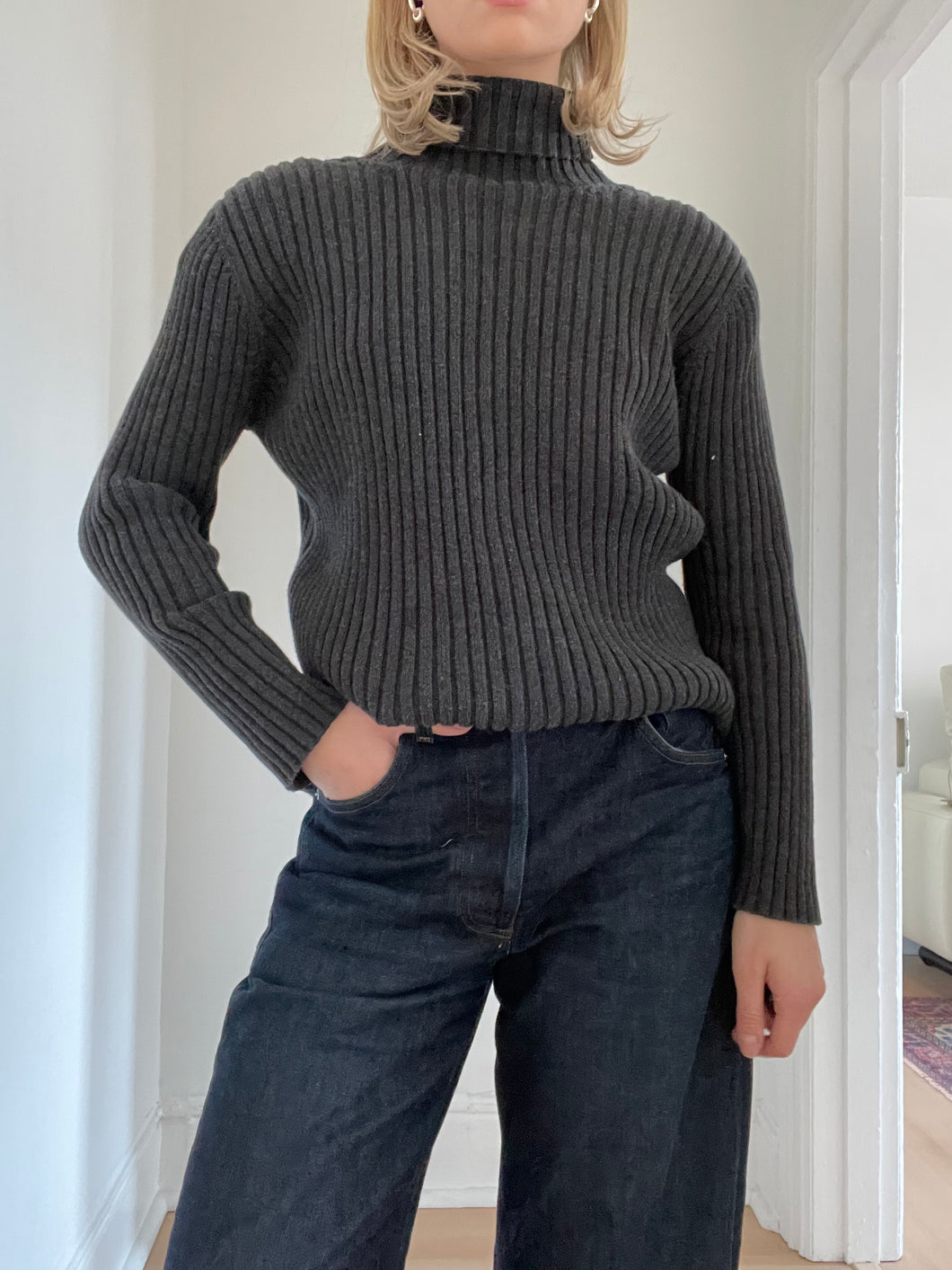 Grey Ribbed Turtleneck