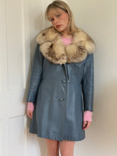 Load image into Gallery viewer, Blue Leather and Fox Fur Coat
