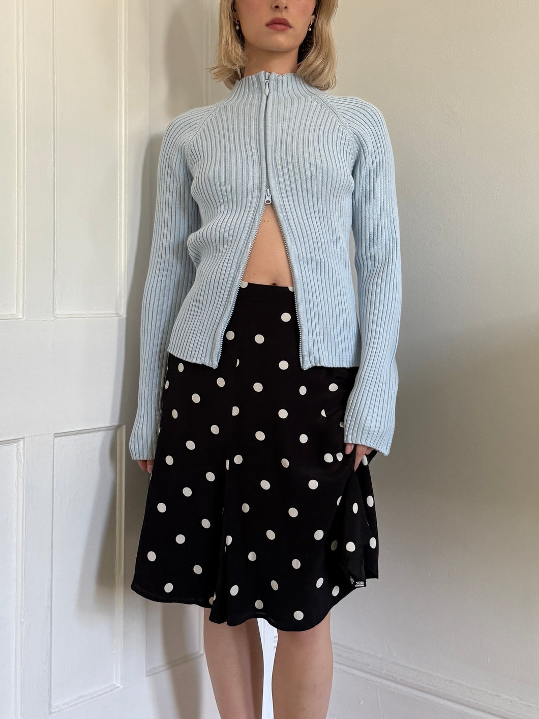 Polka Dot Silk Midi Skirt