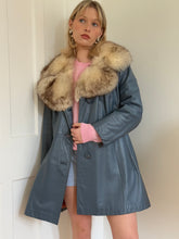 Load image into Gallery viewer, Blue Leather and Fox Fur Coat
