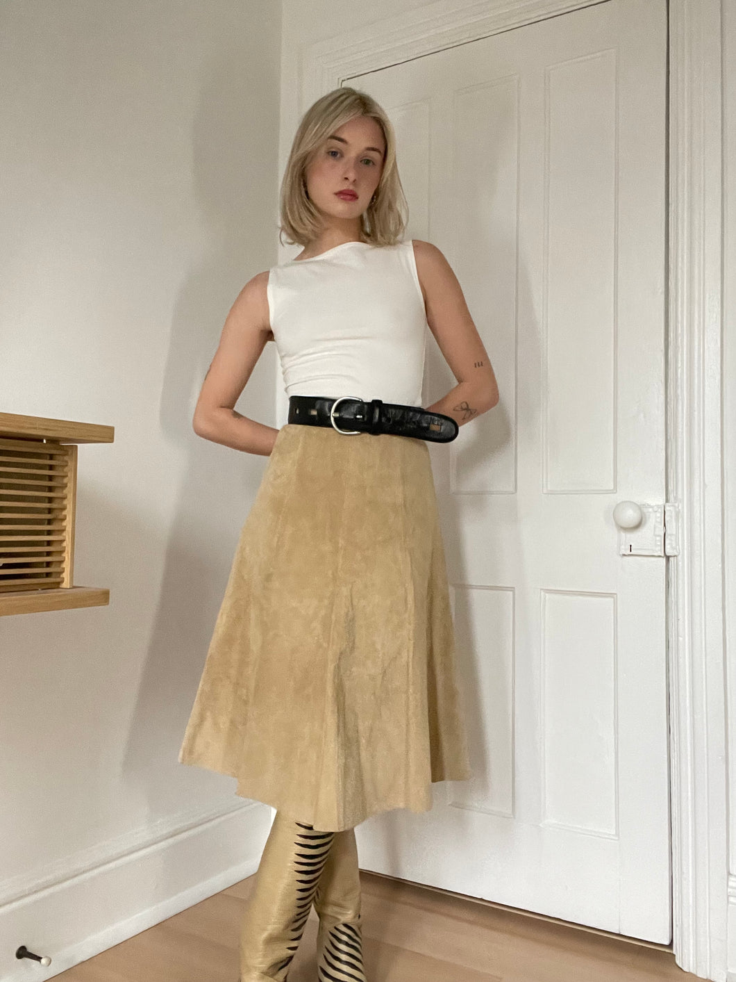 Tan Suede Midi Skirt