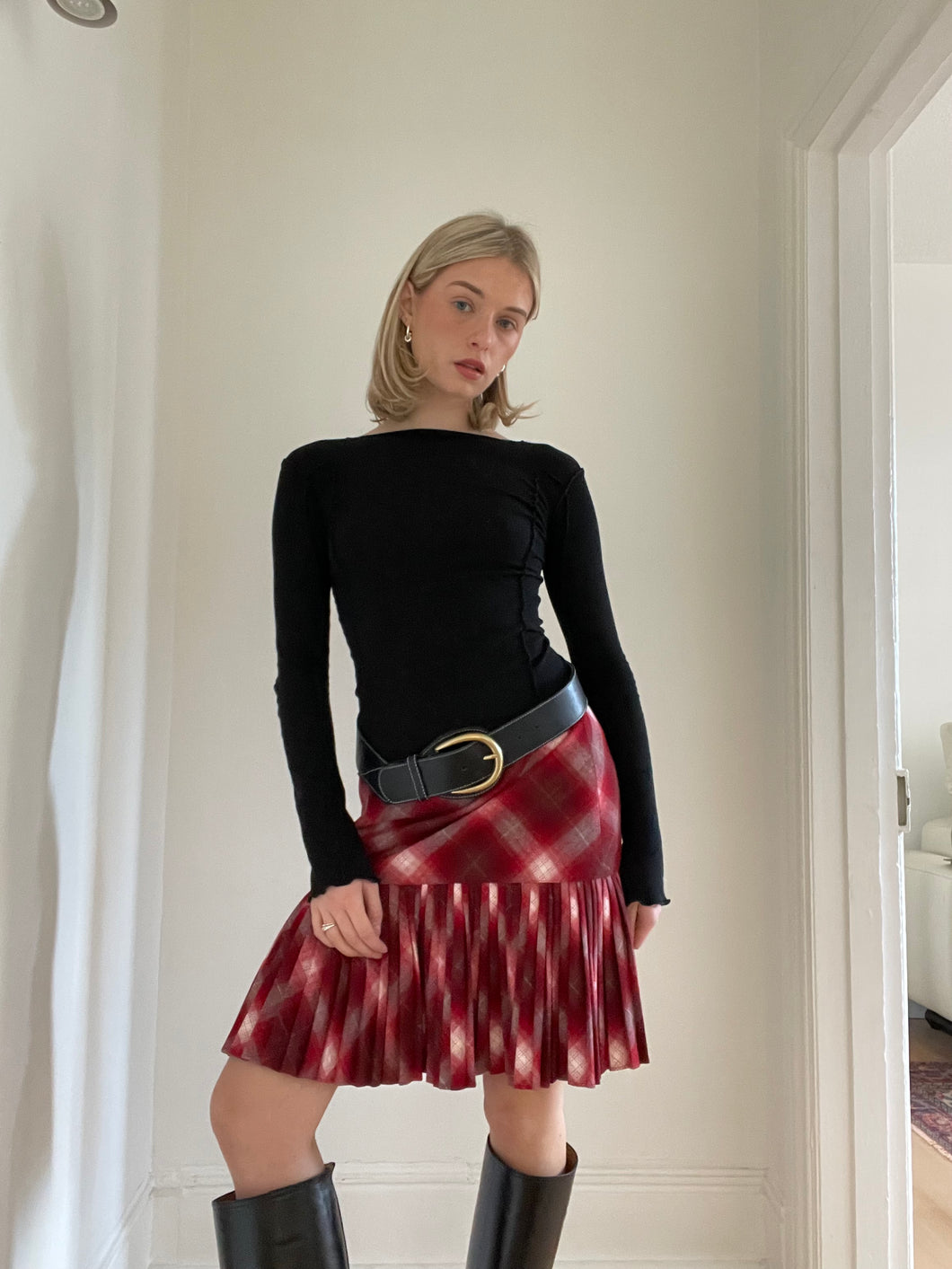 Club Monaco Plaid Wool Skirt