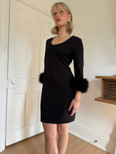 Load image into Gallery viewer, Black Dress with Feather Trim
