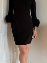 Load image into Gallery viewer, Black Dress with Feather Trim
