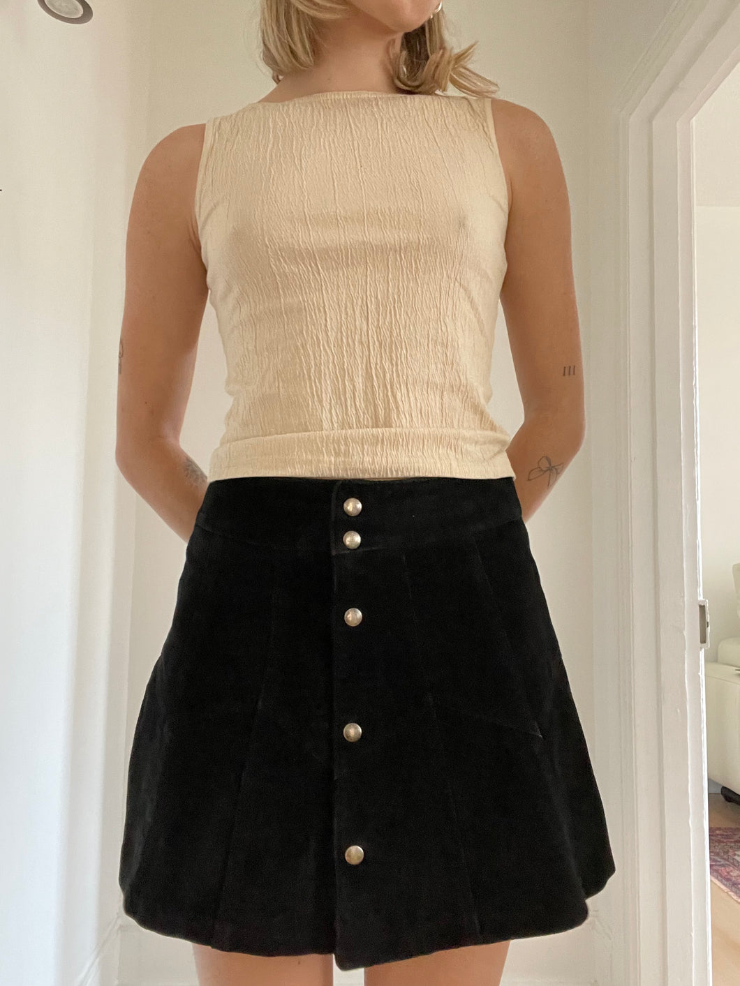 Suede Button Up Mini Skirt