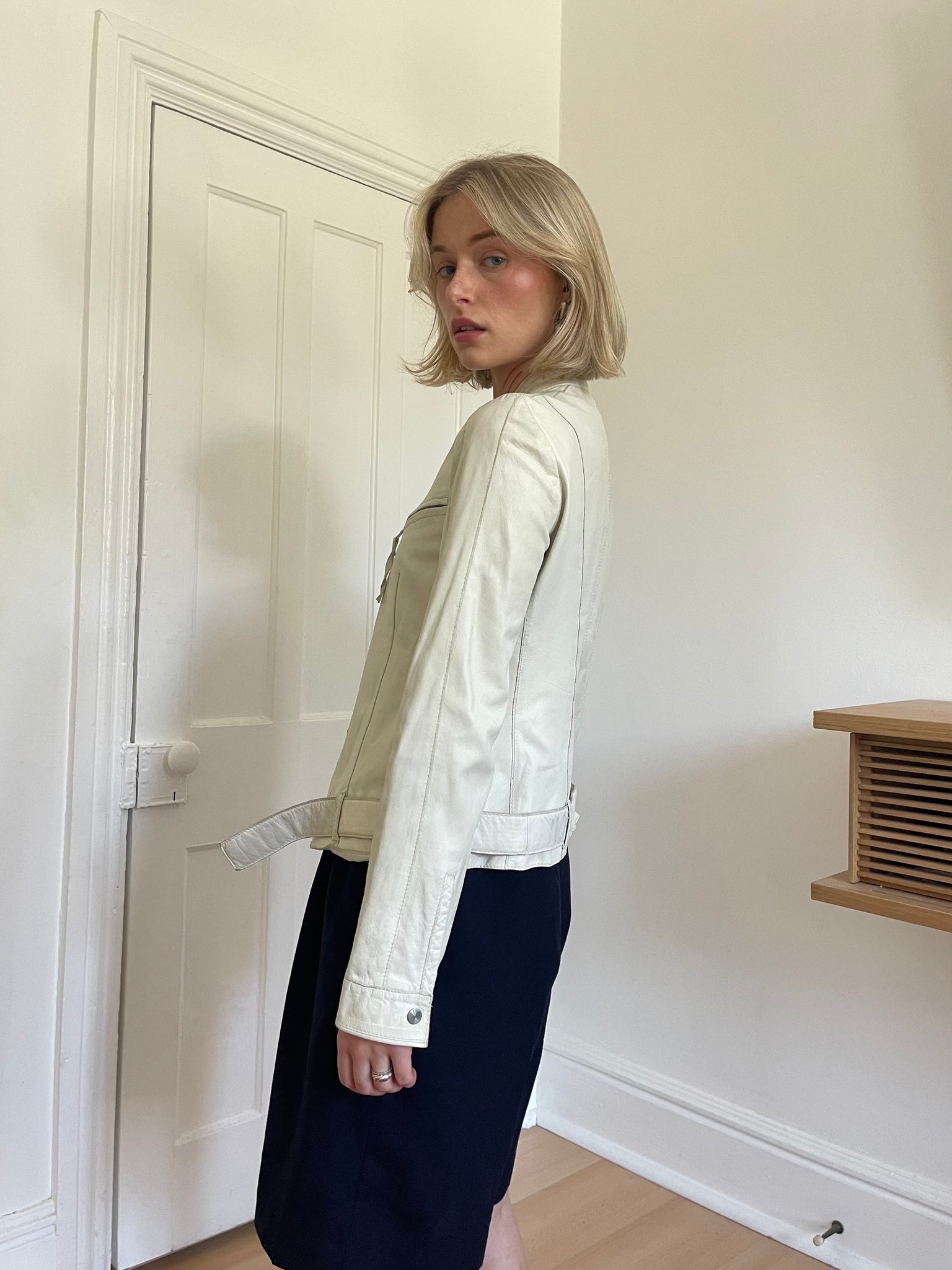 Off White Leather Moto Jacket - Main Image