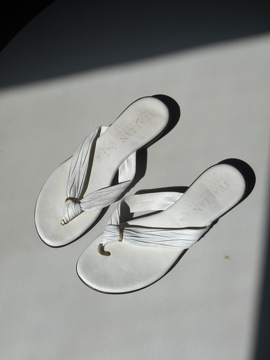 White Leather Flip Flops