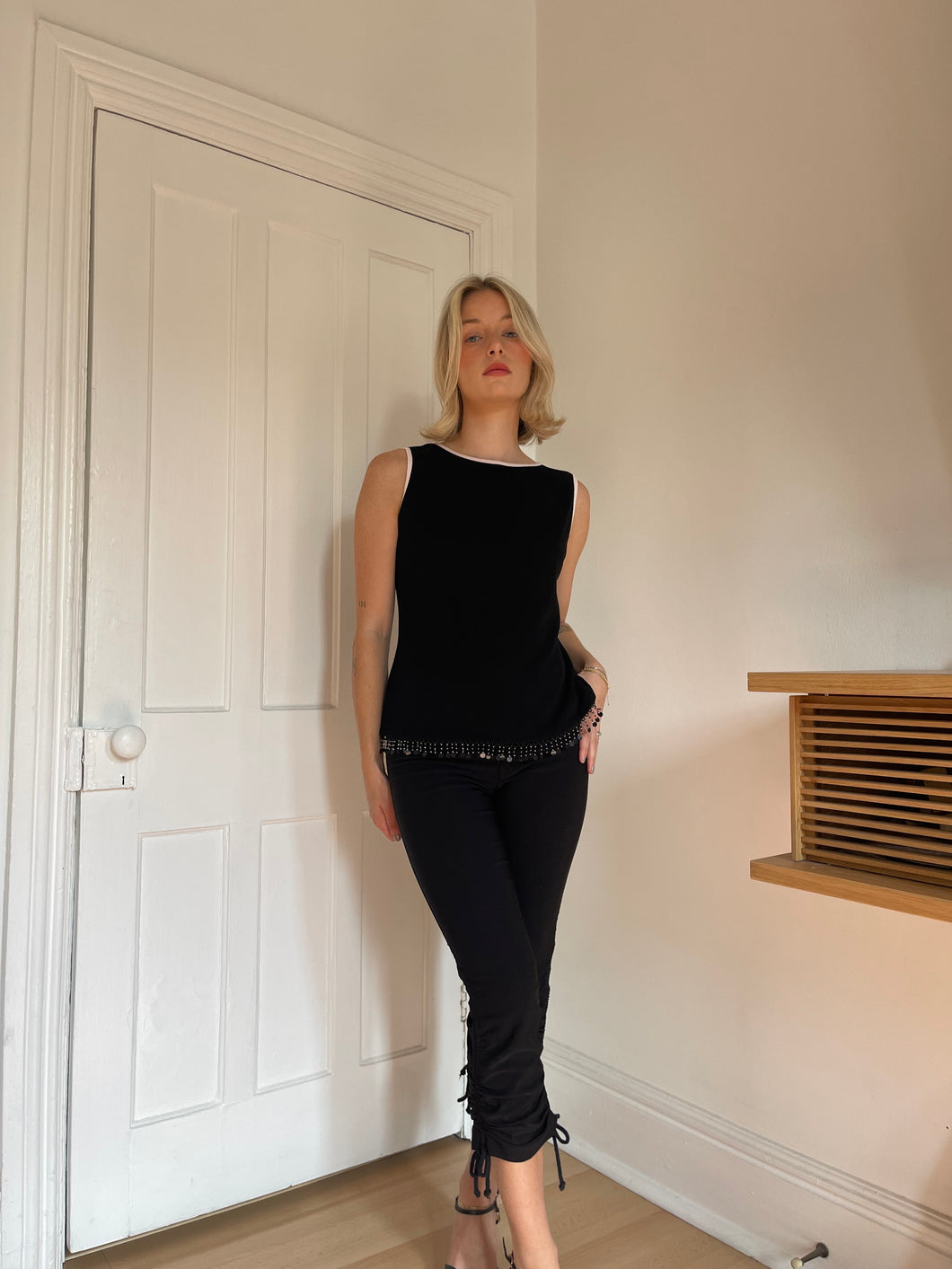 Black Ruched Capri Pants