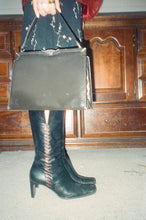 Load image into Gallery viewer, Black Leather Boots with Red Stitching
