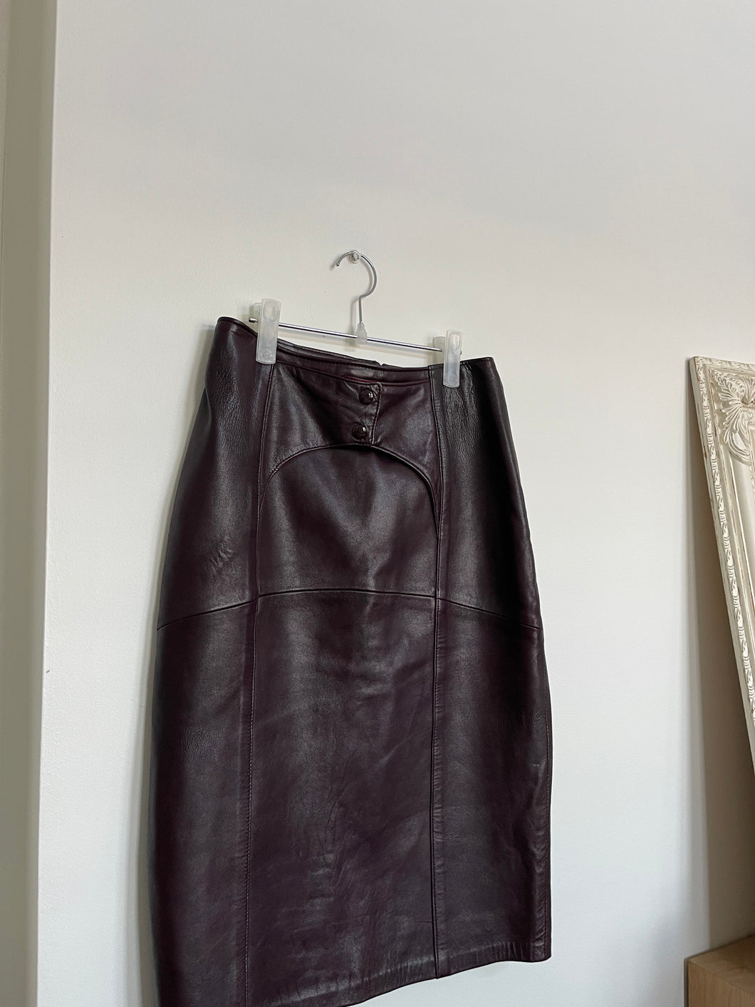 Burgundy Leather Pencil Skirt