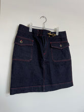 Load image into Gallery viewer, Denim Mini Skirt with Red Stitching
